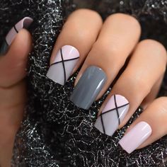 • Full Cover. I will reply within 24 hours. White And Gray Nail Designs, Nail Designs With Accent Nail, Pink And Grey Nails, Pink Flower Nails, Neutral Nail Designs, Square Press On Nails, Grey Nail Designs, Gray Nails, Pretty Nail Art