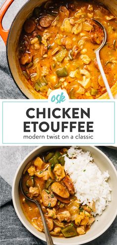 chicken etouffe with white rice in a bowl