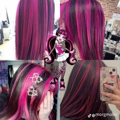 Draculaura Dyed Hair, Draculaura Hair Dye, Monster High Hairstyles, Draculaura Hairstyle, Draculaura Inspired Hair, 100 Years Of Makeup, Draculaura Hair, Monster High Hair, Emo Hair Color