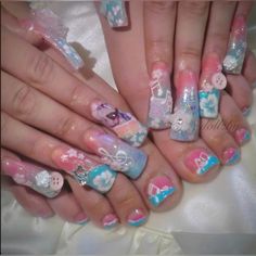 Credit ; @/ dollzby on instagram  #y2k #nails #nailsofinstagram #coconutgirl #tropical #gyarunails #gyaru Y2k Nails, Funky Nails, Tropical Beach, Tropical Flowers, How To Do Nails, Pink Nails, Nail Inspo, Summer Nails, Gel Nails