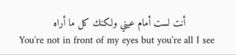 an arabic text that reads you're not in front of my eyes but all i see