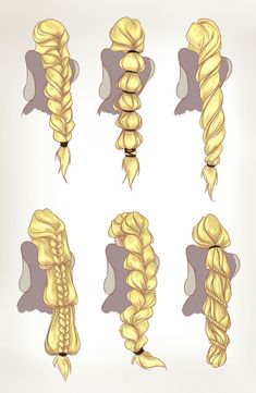 a bunch of different types of braids on a white background, with one being drawn