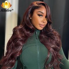 Brazilian Pre Plucked Dark 99J Color 13x6 Lace Frontal Wigs Human Hair 100% Remy Hair for Women Dark Hairstyles With Curled Hair, Brown Lace Front Wig, Brown Lace Front, Black Hair Video, Body Wave Lace Front Wigs, Human Hair Color, Hair For Women, Lace Front Wigs Human Hair, Wig Human Hair