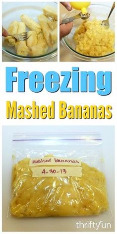 the instructions for how to freeze mashed bananas