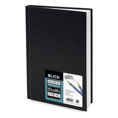 a black binder with two pens in it