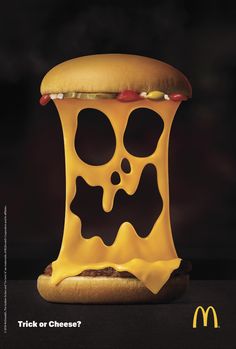 an advertisement for mcdonald's is shown with a skull on top of a cheeseburger