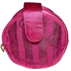 Fab little Victoria's Secret cosmetic organizer/makeup bag/travel pouch. Round with 2 zip compartments. Pink satin with clear plastic. Gold tone heart zipper pulls.  Measures approximately 6 inches in diameter and 3 inches deep when closed.  Exterior satin has some stains and marks. Please view images closely. Vintage Victoria Secret, Pink Makeup Bag, Makeup Bag Travel, Makeup Bag Organization, Pink Makeup, Cosmetic Organizer, Makeup Bags Travel, Toiletry Storage, Travel Pouch