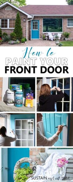 an advertisement for paint your front door with pictures of the house and its exterior colors