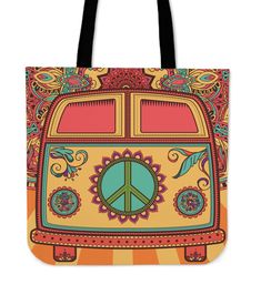 Hippie Van Linen Tote Bag Vans Boots, Linen Tote Bag, Custom Car Seat Covers, Hippie Van, Van Car, Hippy Chic, Hippie Look, Bohemian Pattern, Boho Bags