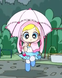 a cartoon character holding an umbrella in the rain