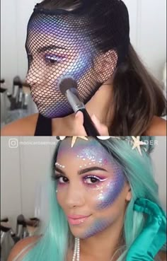 Cut Crease Glitter, Carnaval Make-up, Mermaid Makeup Halloween, Fantasy Make-up, Halloweenský Makeup, Mermaid Halloween, Costumes Kids, Box Braid