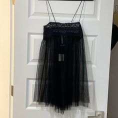 Free People Intimates. Black Sheer Camisole Dress, Black Dress With Built-in Bra For Night, Black Lace Dress For Night, Black Sheer Mini Dress With Spaghetti Straps, Black Lace Sleepwear For Summer, Black Lace Summer Sleepwear, Black Lace Trim Sleepwear For Spring, Black Mini Dress With Sheer Spaghetti Straps, Sheer Black Sleeveless Sleepwear