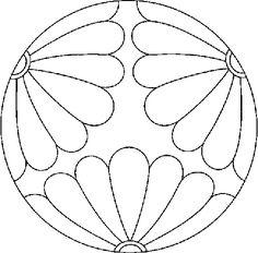 a circular design with leaves on the top and bottom, outlined in black ink against a white background