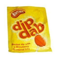 a bag of dipab with a strawberry flavored lollipop