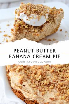 Peanut Butter Banana Cream Pie Peanut Butter Banana Cream Pie, Peanut Butter Mousse Pie, Banana Filling, Healthy Dessert Recipes Easy, Peanut Butter Mousse, Vegan Peanut Butter, Cracker Crust, Banana Cream Pie, Healthy Desserts Easy