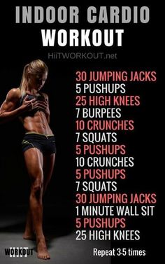 a woman standing in front of a black background with the words indoor cardio workout