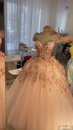 Non Puffy Quinceanera Dresses, Quinceanera Simple Dresses, Quince After Party Dress Pink, Quince Dresses Aesthetic, Small Quinceanera Dresses, Enchanted Forest Theme Quinceanera Dress Pink, Debut Dress Ideas, Coquette Quince Dress, Quinceañera Suprise Outfit