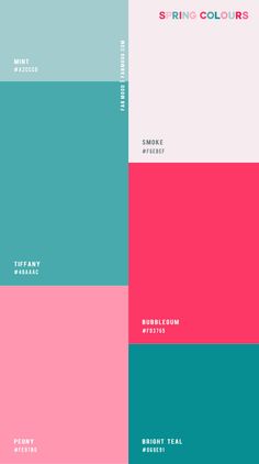 the color scheme for spring colours is shown in shades of pink, blue and green