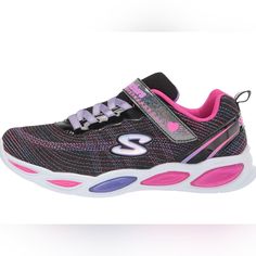 *New* Sketchers Lights Girls Lighted Sneaker Size 1m Sparkle Glitz Shoe - Slip On Stretch Laced Front Light Up Sports Casual Sneaker Design - Colorful Lights In Midsole Blink And Chase With Every Step - Strap With Hook And Laptop Adjustable Closure Pink Synthetic Sneakers For School, White Skechers, Toddler Boy Sneakers, Light Up Sneakers, Light Girls, Light Sneakers, Skechers Kids, Skechers Sneakers, Silver Sneakers