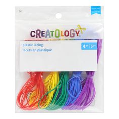 a package of colorful plastic laces with the words creatology on it