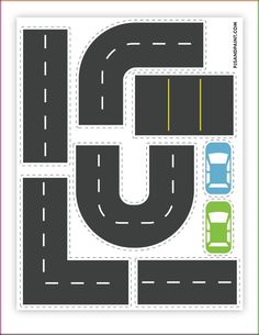 the letter u is made up of cars on a road with two lanes and one lane