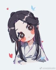 a drawing of a girl with long black hair and brown eyes looking at the camera