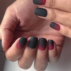 For a vampy look, go with a black and red ombré. “You will need a sultry dark red, black polish, and a makeup wedge sponge,” Orton says. “Gently pat the nail with the sponge until you start to see the gradient effect. Repeat as many times as needed for the black to darken. You can clean your edges with a q-tip or an old eyeshadow brush. Then apply your top coat.” Black Ombré Nails, Halloween Nails Design, Black To Red Ombre, Black Ombre Nails, Ombré Nails, Black Ombre, Red Ombre