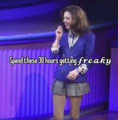 a woman standing on top of a stage with a microphone in her hand and the caption reads, spend these 30 hours getting free karaoke