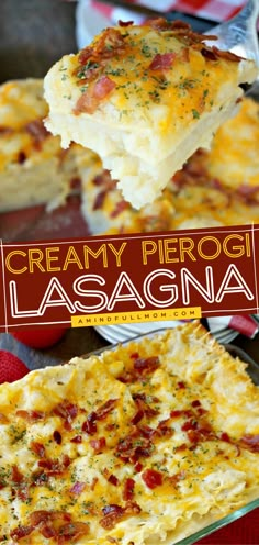 creamy peog lasagna casserole with cheese and bacon is an easy dinner recipe