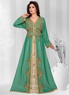 Wedding caftan Moroccan style Islamic green Women Moroccan Kaftan Online shopping USA Plus Size Moroccan Dress, Green Yemeni Dress, Luxury Embroidered Green Thobe, Luxury Green Thobe For Wedding, Luxury Green Dabka Thobe, Arabic Wedding Dress, Arabic Wedding, Embroidered Kaftan, Moroccan Women