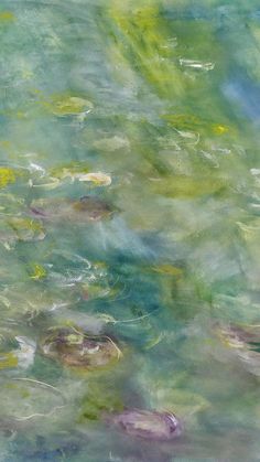 an abstract painting of water lilies and leaves