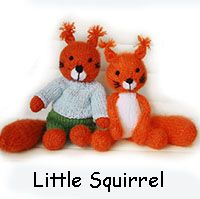 two stuffed animals sitting next to each other with the words little squirrel written on them