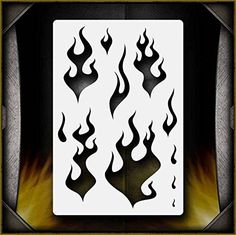 a white card with black flames on it