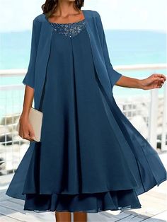 Chiffon Dress Casual, Fall Winter Dresses, Chiffon Fashion, Plain Dress, Layered Fashion, Knee Dress, Vestido Casual, Dress Set, Zambia