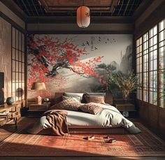 The Art Of Japanese Bedroom Design - 33 Ideas You Can Not Ignore - Edward George Japanese Bedroom Ideas Small Spaces, Japanese Bedroom Decor, Japanese Bedroom Ideas, Asian Inspired Bedroom, Japanese Ceiling, Tree Homes