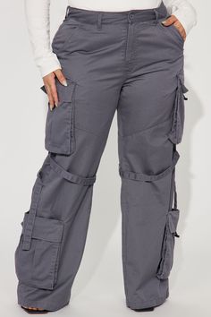 Available In Navy. Cargo Pant Low Rise Button Zipper Closure Cargo Pockets Strappy Detail Wide Leg Oversized Fit Non Stretch 65% Polyester 35% Cotton Imported | Level You Up Cargo Pant in Charcoal size Small by Fashion Nova Cargo Pant, Oversized Fits, Clothing Items, Low Rise, Fashion Nova, Wide Leg, Size Small, Zipper, Navy