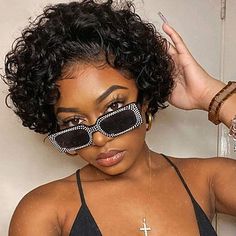 Bob Riccio, Women Pixie Cut, Short Curly Pixie, Cheap Human Hair Wigs, Pixie Cut With Bangs, Curly Pixie Cuts, Curly Bob Wigs, African American Wigs, Short Human Hair Wigs