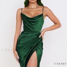 Lasaky - Sophisticated Slip Dress with Asymmetrical Design Wrap Around Dress, Elegant Party Dresses, Elegant Skirt, Dress With Tie, Green Skirt, Party Dresses For Women, Trendy Dresses, Glamorous Evening Gowns, Flare Skirt