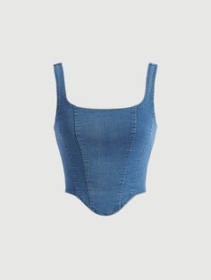 Lavado ligero Casual Collar sin mangas Mezclilla Liso  Embellished Elástico Ligero  Ropa de Mujer Corset From Jeans, Simple Tops To Sew, Jeans Corset Outfits, Corset Jeans Outfit, Denim Corset Top Outfit, Jean Corset Outfit, Jeans Corset Top