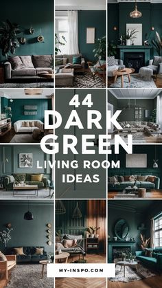 green living room decor with the words 4 dark green living room ideas