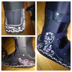 Bejeweled boot cast (cam boot) DIY peel n stick  reinforce with clear gorilla glue! Had to Add a little bling to ankle recovery Cam Boot, Boots Diy