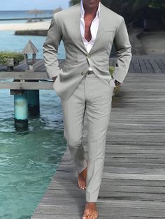 Light Grey Work Collar   Plain  Embellished Non-Stretch All Men Clothing Prom Outfits Men, Groom Wedding Attire, Mens Winter, Prom Outfits, Mens Winter Fashion, Suit Set, Wedding Attire, Men Winter, Men Clothing