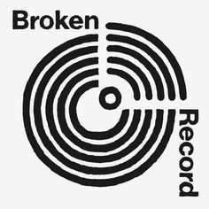 the broken record logo is shown in black and white, with a circular design on it