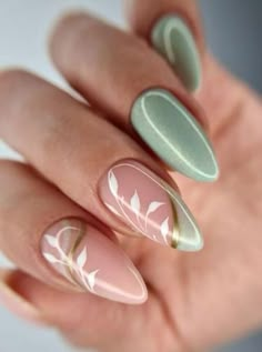 Pink And Green Acrylic Nails, Nails 2025, Year Nails, Green Nail Designs, Gel Nail Designs