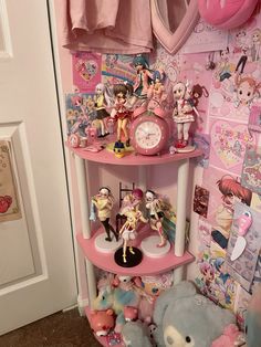 #cutecore #pink #animecore #kawaii Pink Shelf Aesthetic, Small Kawaii Room, Cutecore Shelf, Kawaii Core Room, Cutecore Room Ideas, Animecore Room, Room Ideas Kawaii