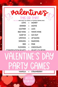 valentine's day party games with hearts on the background and text overlaying it