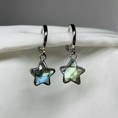 Sterling Silver Star Gemstone Jewelry, Celestial Star-shaped Gemstone Jewelry, Sterling Silver Star-shaped Single Earring, Star-shaped Single Earring As Gift, Star Shaped Single Earring As Gift, Star Shaped Single Earring For Gift, Minimalist Star-shaped Hypoallergenic Jewelry, Round Star Charm Earrings, Round Star Charm Earrings For Gift