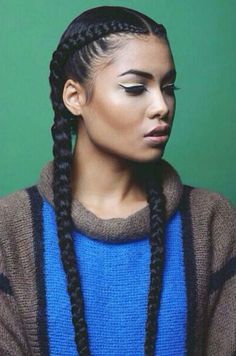 Black Natural French Braids | stand-out style: double french braids (video) Cornrows Styles, Twisted Hair, French Braid Hairstyles, Fishtail Braid, Cool Braid Hairstyles, Two Braids, Cool Braids, Cornrows Braids