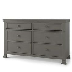 a gray dresser with six drawers