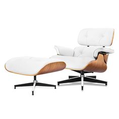 Luxuriance Designs - Eames Lounge Chair and Ottoman Replica (Premium Tall Version) - Walnut Pure White - Review Eames Lounge Chair Replica, Study Lounge, Eames Furniture, Chair Classic, Top Grain Leather Sofa, Chaise Gaming, Ottoman Furniture, Mid Century Lounge, Lounge Chair And Ottoman